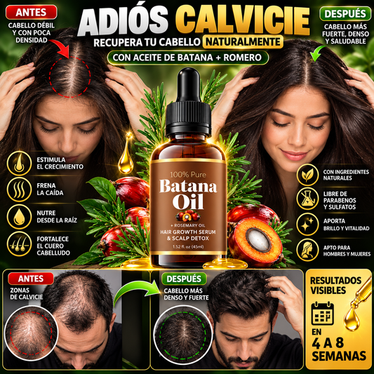 🔥😟 ¿CALVICIE, ENTRADAS O CABELLO CADA VEZ MÁS DÉBIL Y SECO? | ACEITE DE BATANA + ROMERO 45 ml🌿