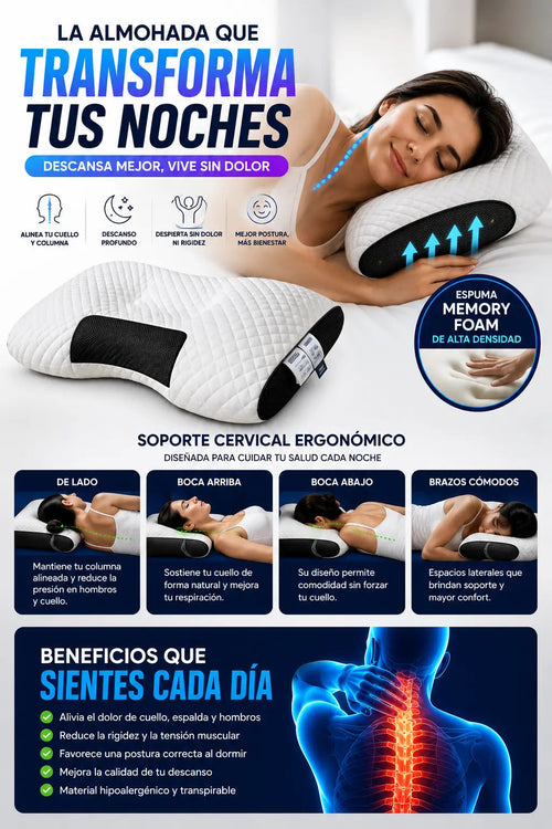 Almohada Ortopédica CerviRest Pro + MANUAL PARA DORMIR ✨